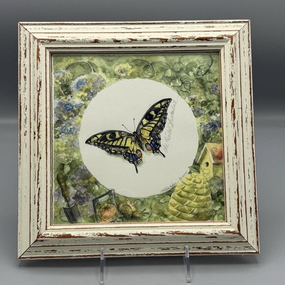 2000 Distressed Square Framed Lila Rose Butterfly Print Cottagecore Gardens 10.5 - Picture 1 of 9
